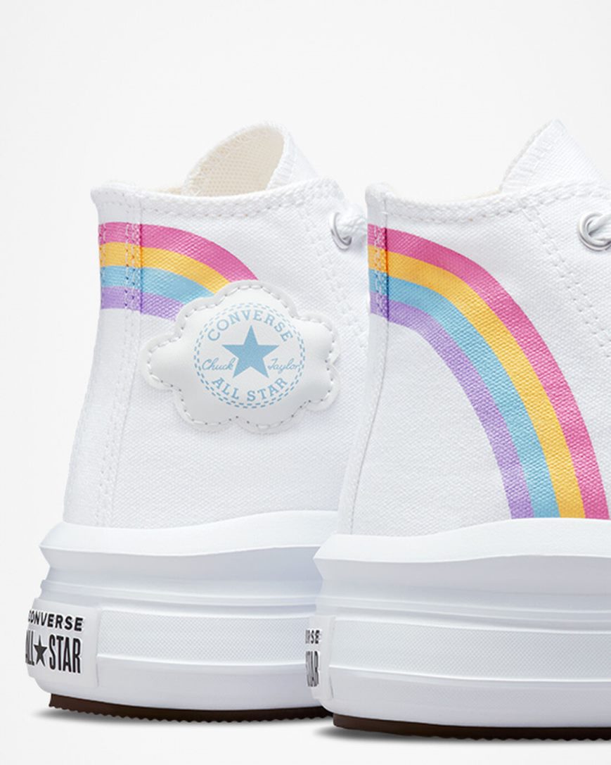 Pantofi Platforma Fete Converse Chuck Taylor All Star Move Rainbow Cloud Inalti Albi Albastri Roz | RO HPYZQ657